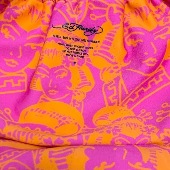 Ed Hardy RARE Geisha ‘Lady’ Bright Pink Orange String Side Tie Bikini Medium - Picture 6 of 7